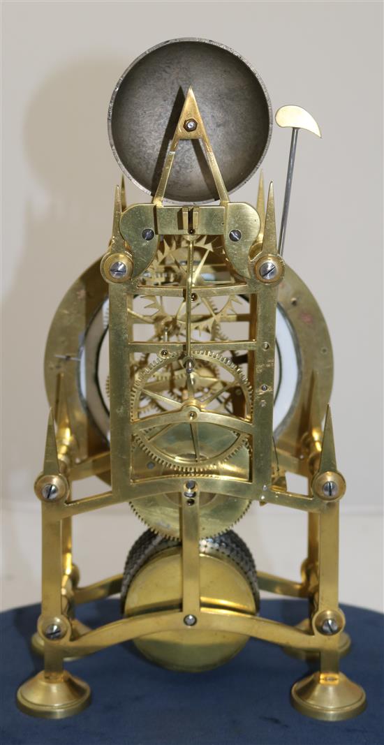 A Victorian brass single fusee skeleton clock, 14.5in.